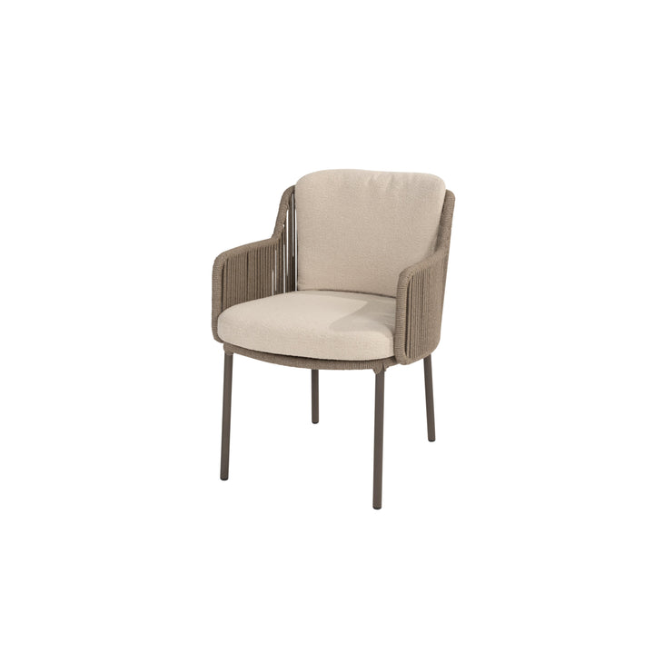 Bernini tuinstoel in bruin aluminium en beige recht geweven ronde rope