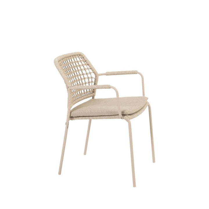 Barista tuinstoel in zandkleurig aluminium en beige vierkant geweven ronde rope