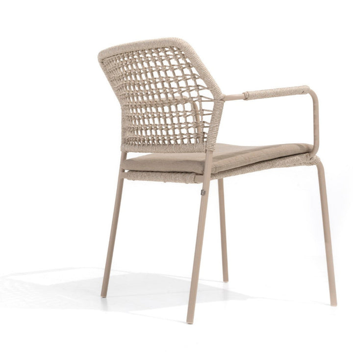 Prado ronde tuinset in teak met 6 stapelbare barista tuinstoelen