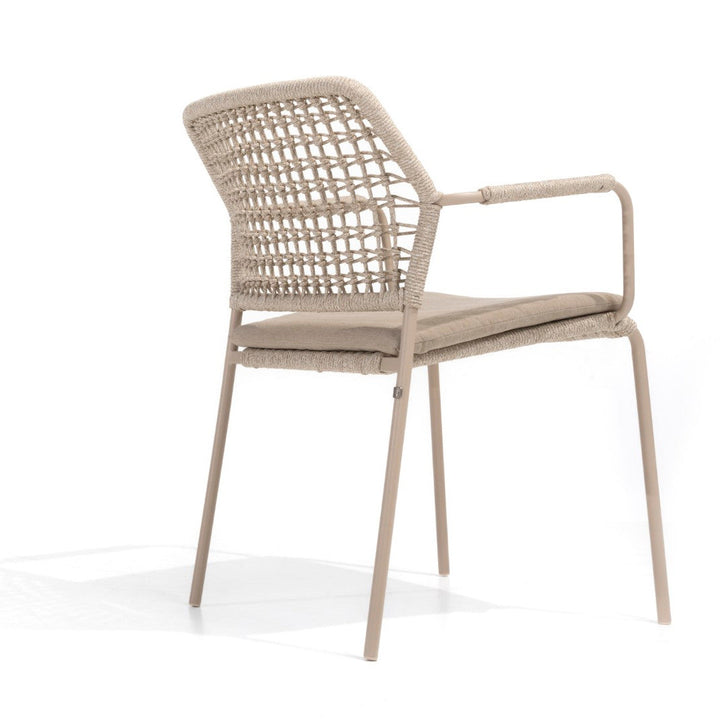 Barista tuinstoel in zandkleurig aluminium en beige vierkant geweven ronde rope