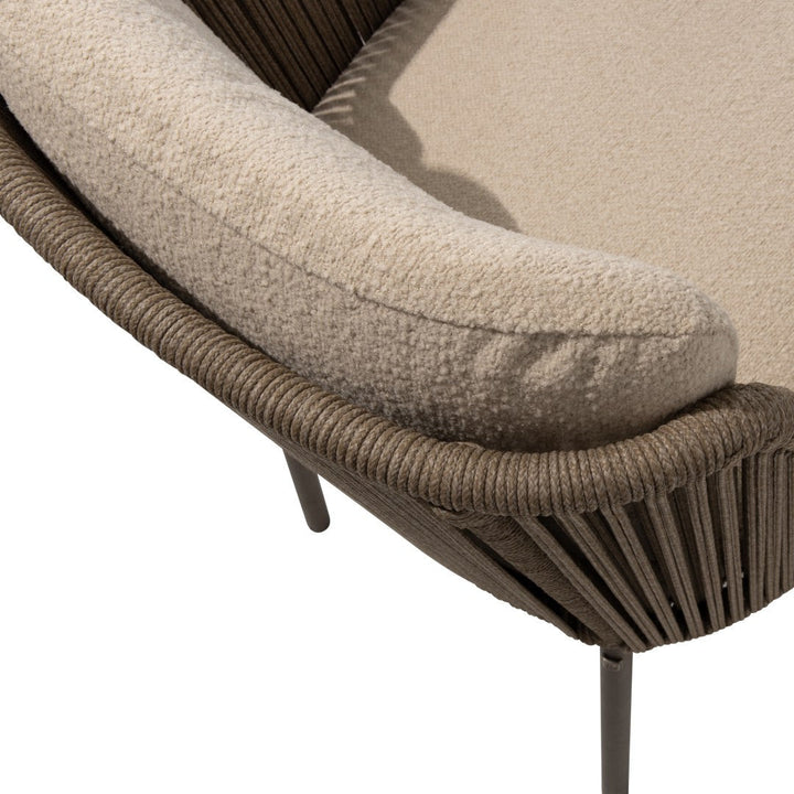 Bernini tuinstoel in bruin aluminium en beige recht geweven ronde rope