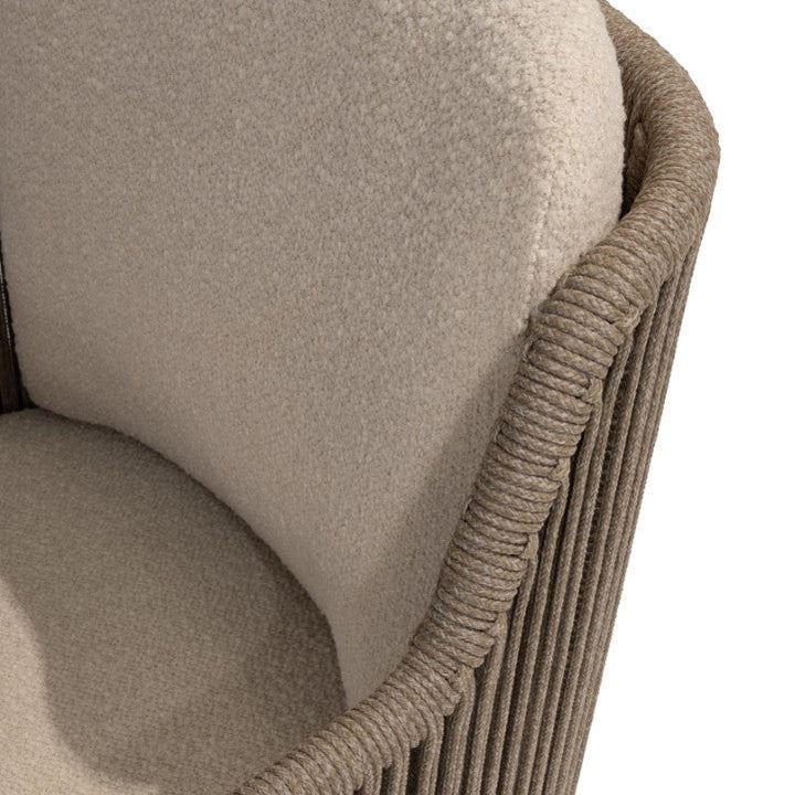 Bernini tuinstoel in bruin aluminium en beige recht geweven ronde rope