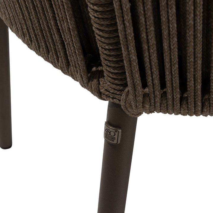Bernini tuinstoel in bruin aluminium en beige recht geweven ronde rope