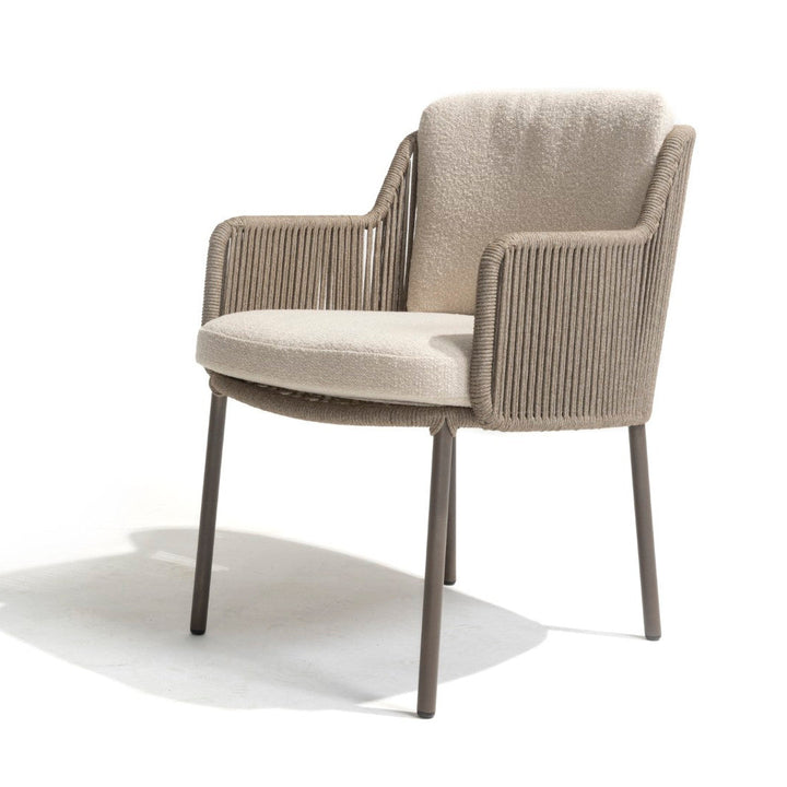 Bernini tuinstoel in bruin aluminium en beige recht geweven ronde rope