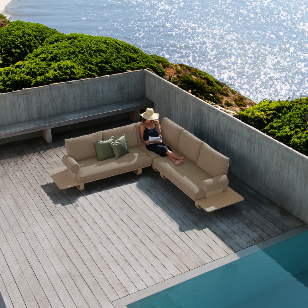 Miami loungeset in beige aluminium met all-weather kussens