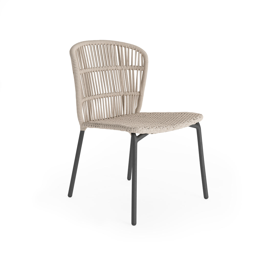 Lima tuinstoel in antracite aluminium en beige recht geweven ronde rope