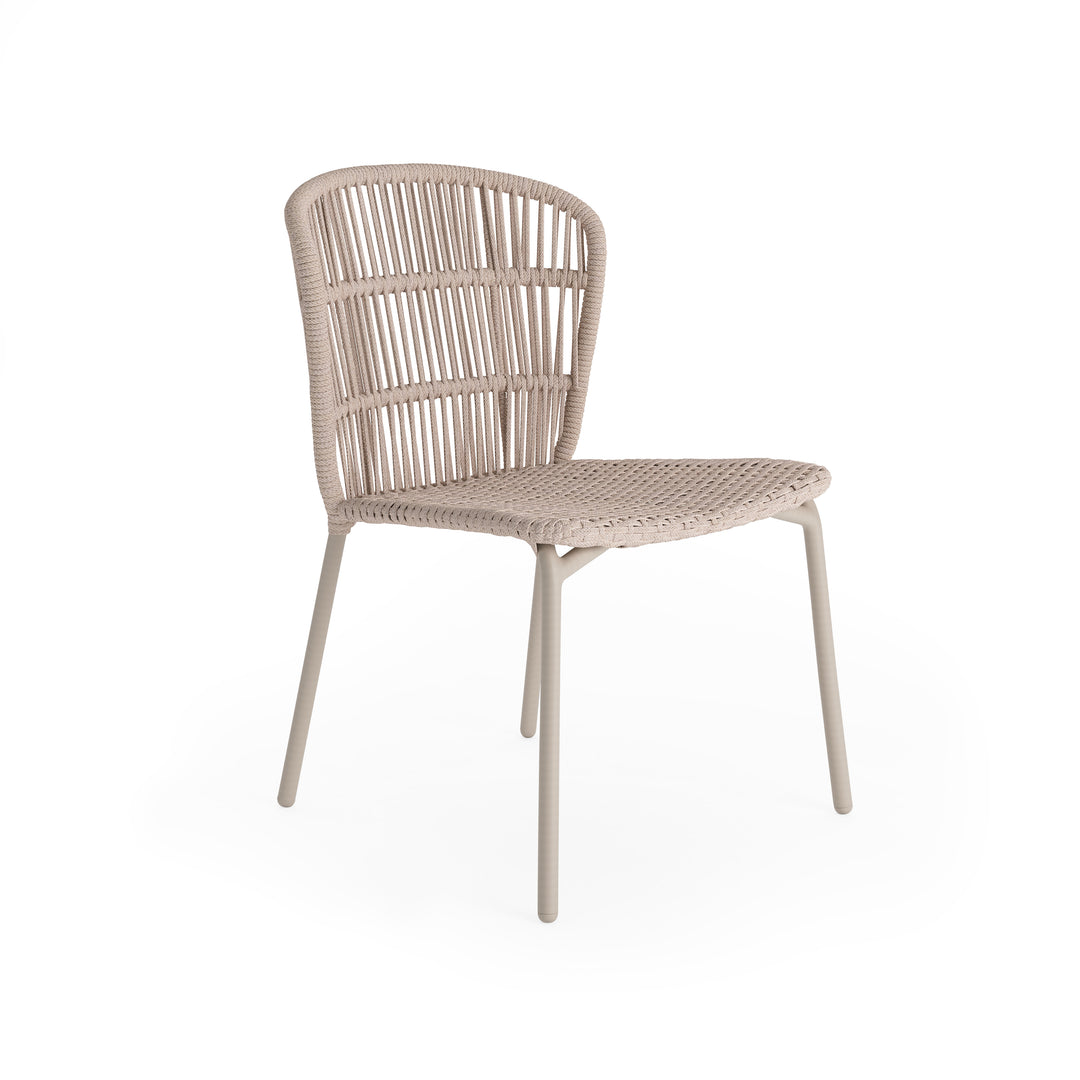 Lima tuinstoel in beige aluminium en beige recht geweven ronde rope