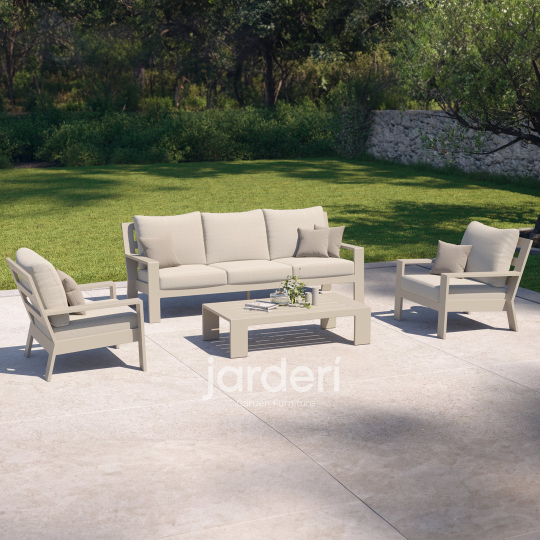 Merano loungeset in beige aluminium en all-weather kussens