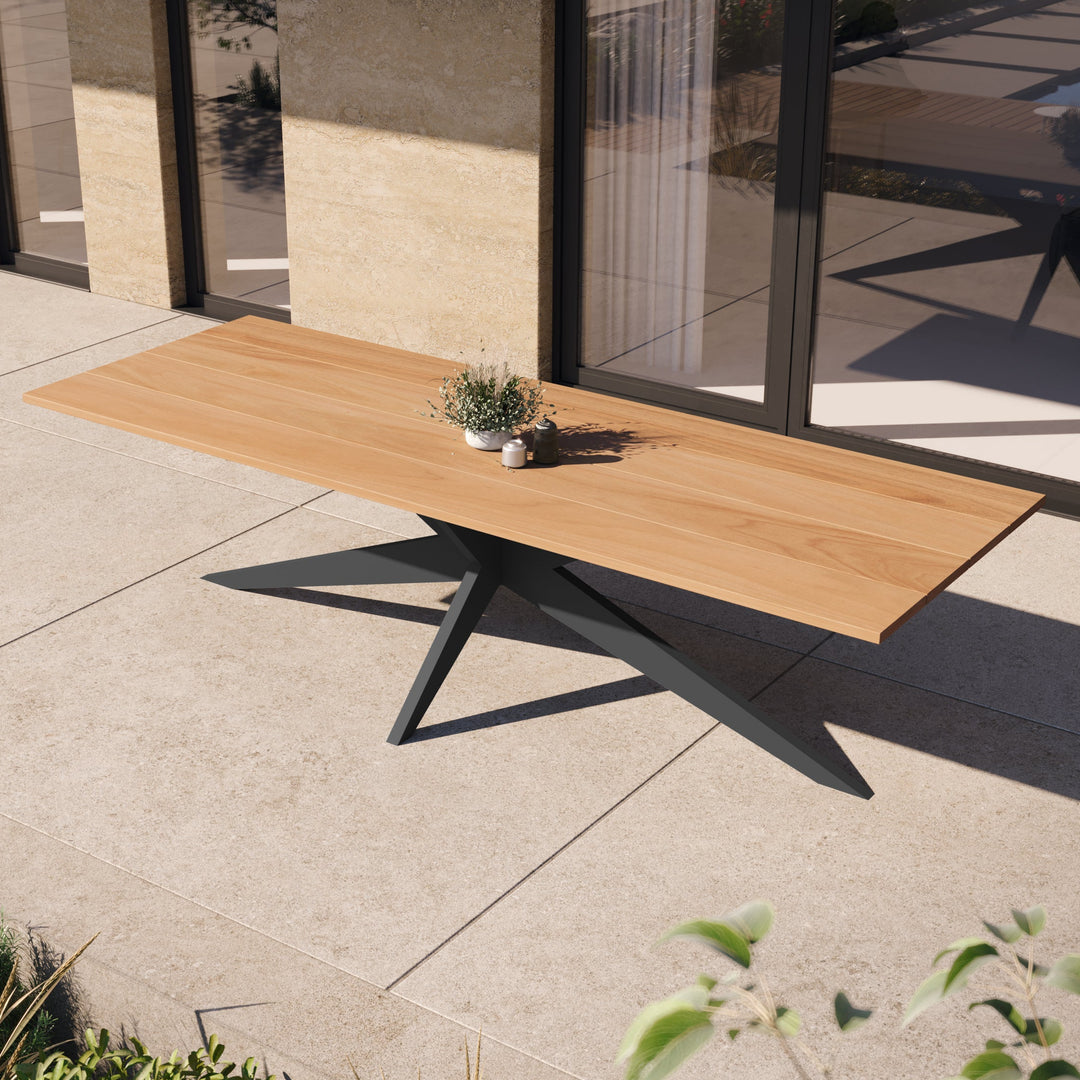 Yate tuintafel 280x100 charcoal aluminium frame en teak tafelblad