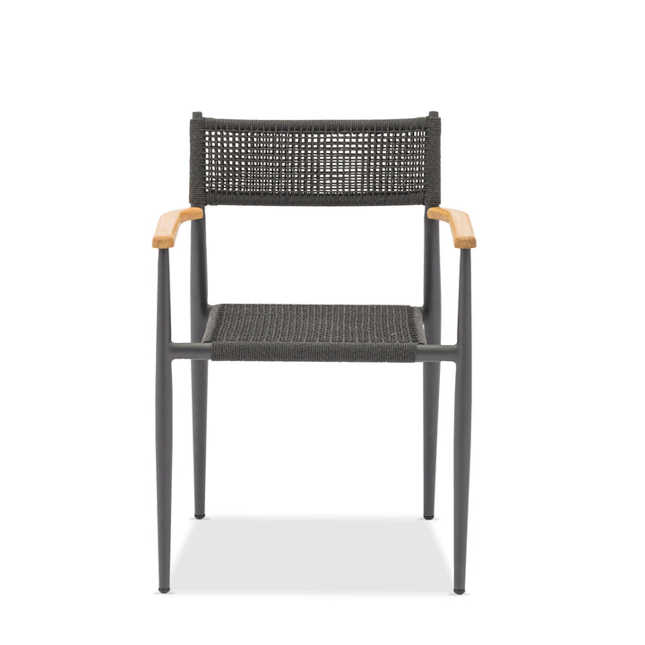 Chaise de jardin empilable Coco en aluminium antracite et corde ronde tissée carrée antracite