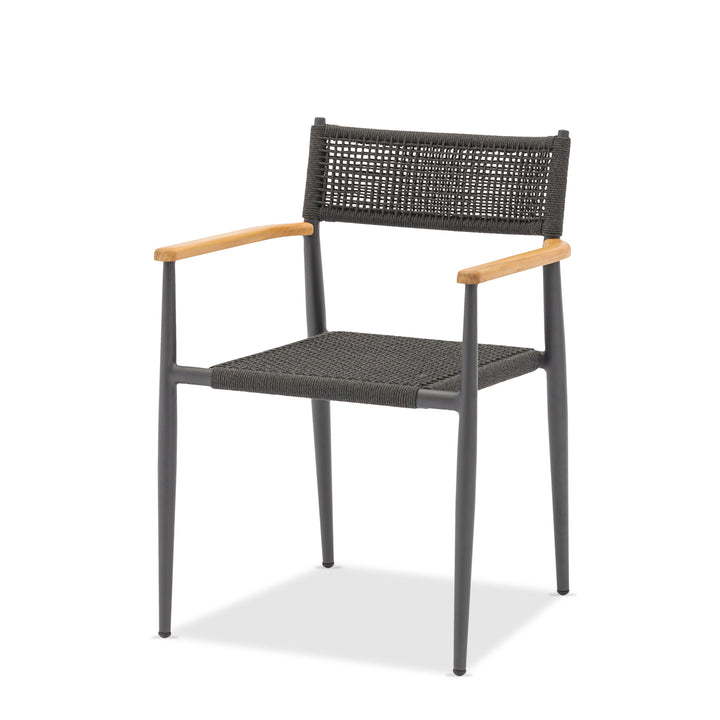 Chaise de jardin empilable Coco en aluminium antracite et corde ronde tissée carrée antracite