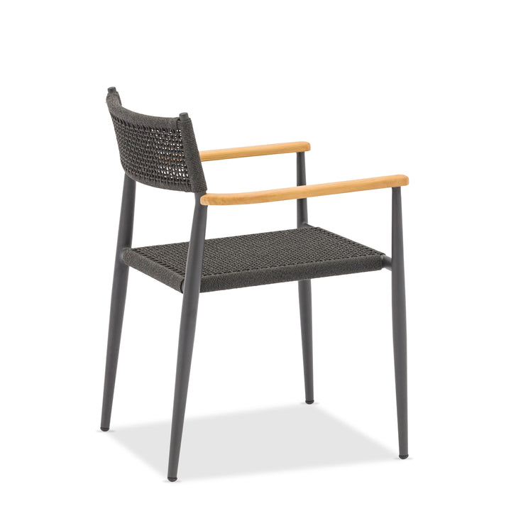 Chaise de jardin empilable Coco en aluminium antracite et corde ronde tissée carrée antracite