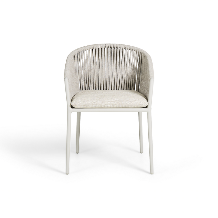 Ensemble de jardin rond Fortuna en aluminium beige et céramique R150cm avec chaise de salle à manger Fortuna