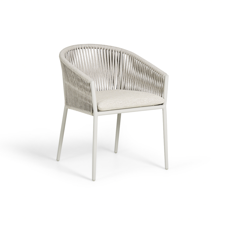 Ensemble de jardin rond Fortuna en aluminium beige et céramique R150cm avec chaise de salle à manger Fortuna
