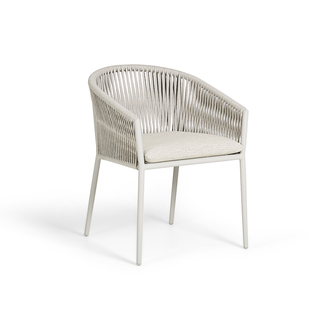 Fortuna tuinstoel in dune aluminium en linnen recht geweven ronde rope