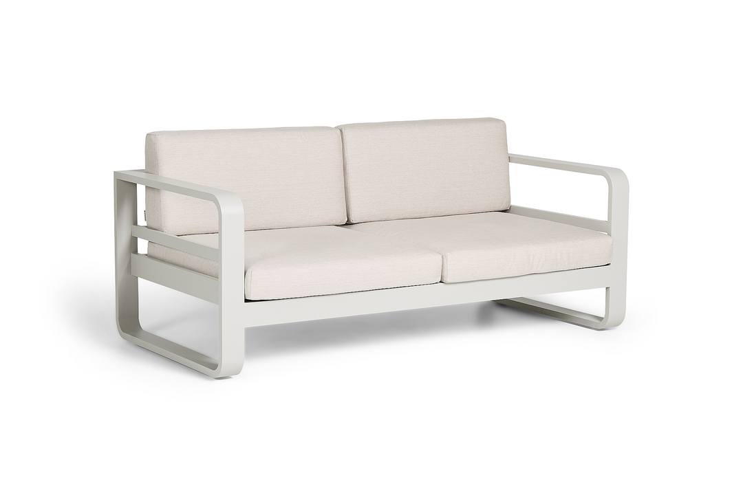 Reno 2-zit loungbank in beige aluminium en all-weather kussens
