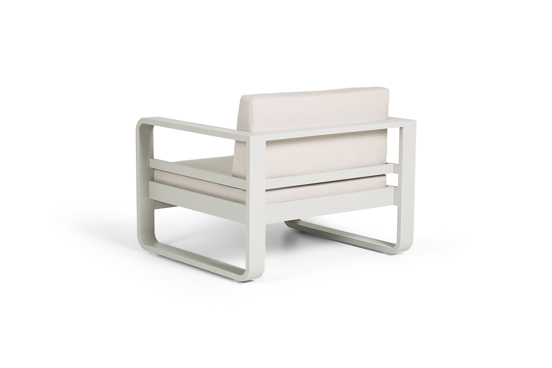 Reno 1-zit loungezetel in beige aluminium en all-weather kussens
