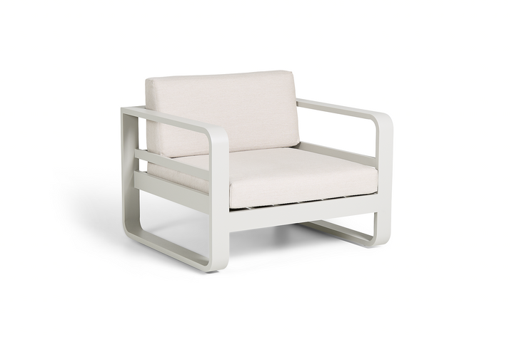 Reno 1-zit loungezetel in beige aluminium en all-weather kussens