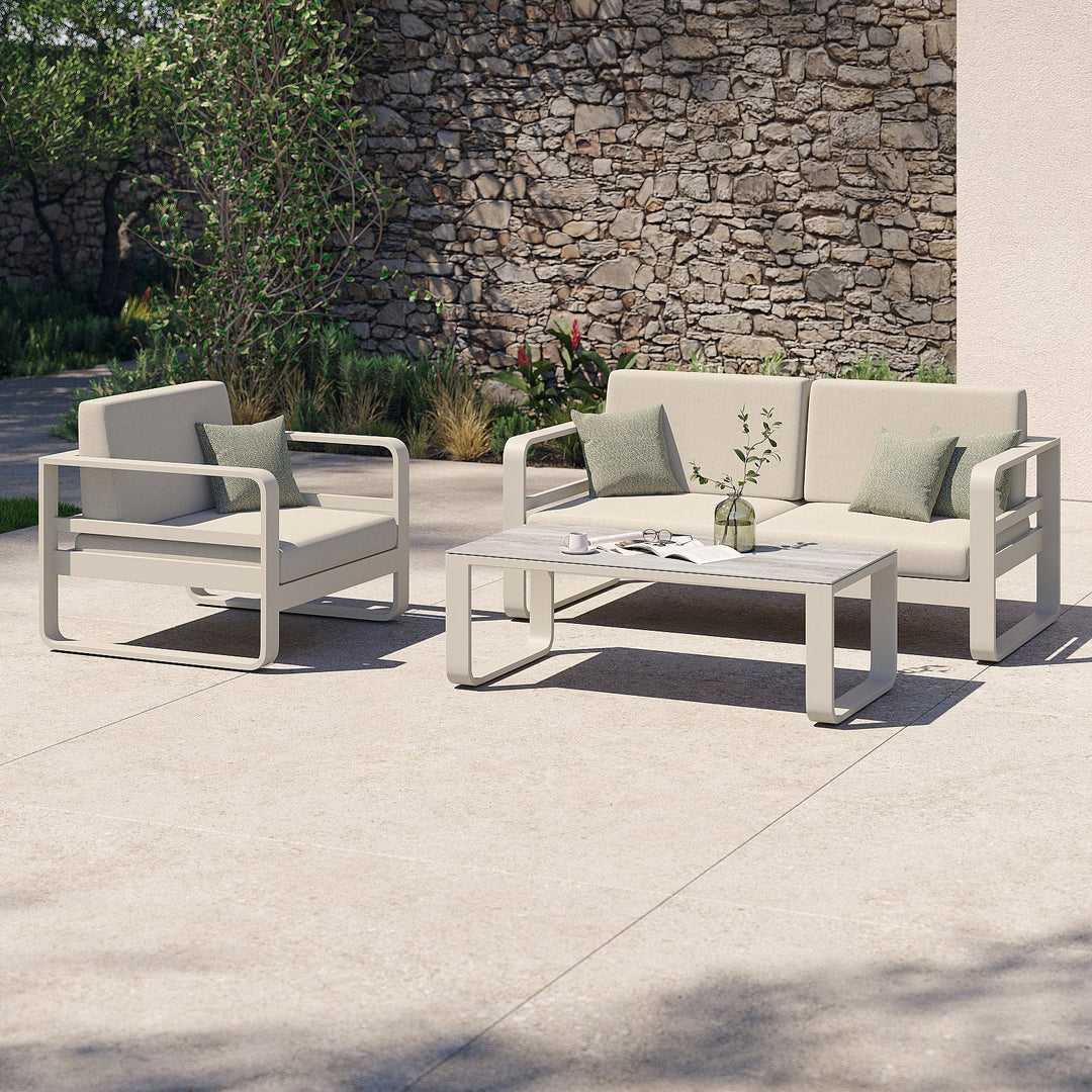 Reno loungeset in beige aluminium en all-weather kussens
