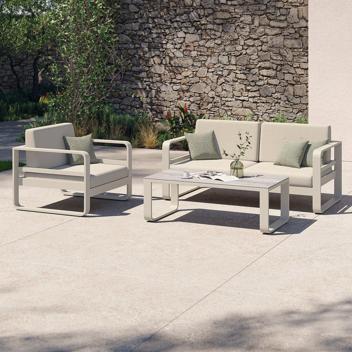 Reno loungeset in beige aluminium en all-weather kussens