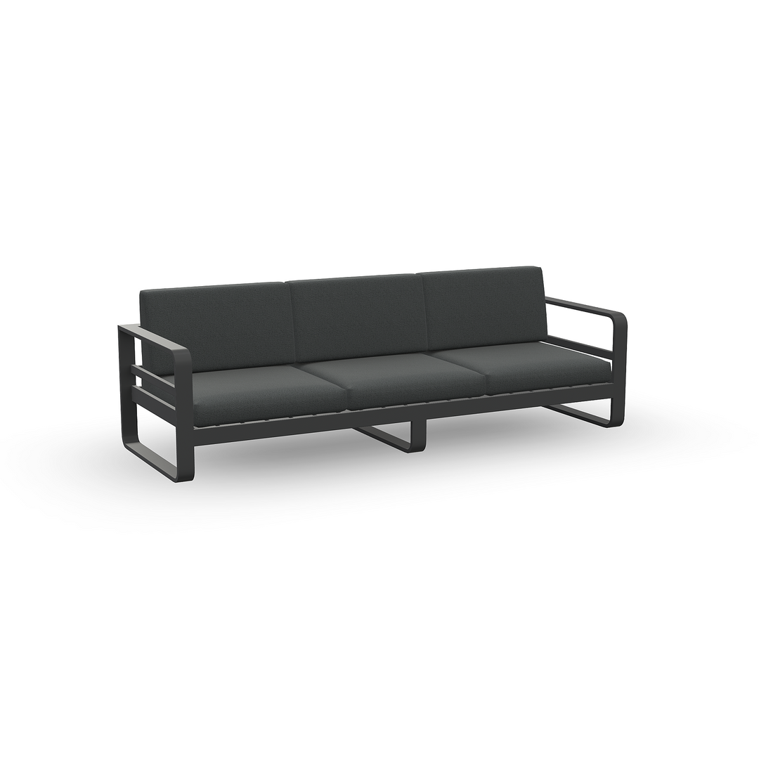Canapé lounge 3 places Reno en aluminium anthracite et coussins toutes saisons