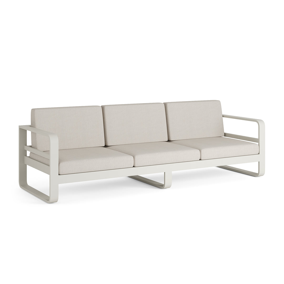 Fauteuil lounge 3 places Reno en aluminium beige avec coussins toutes saisons