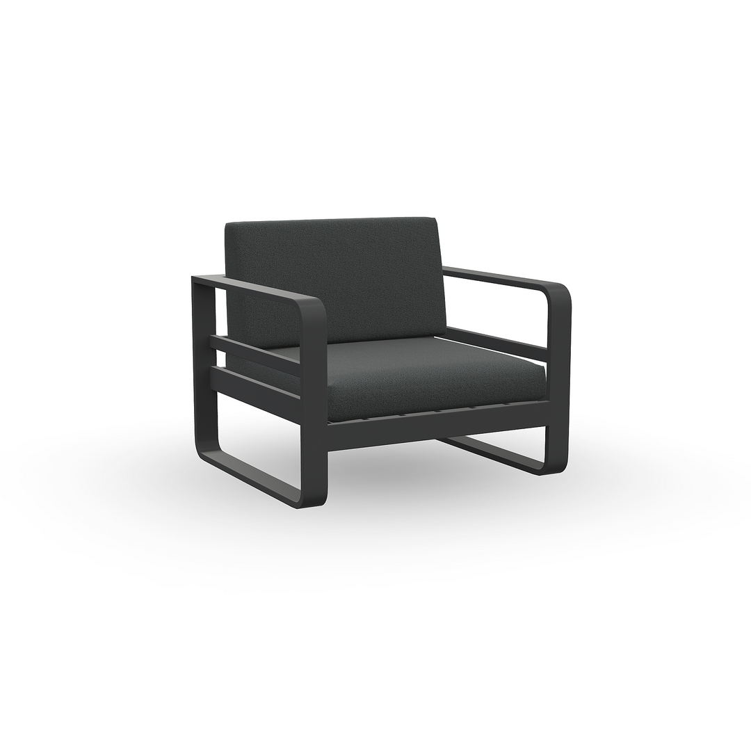 Fauteuil lounge 1 place Reno en aluminium anthracite et coussins toutes saisons