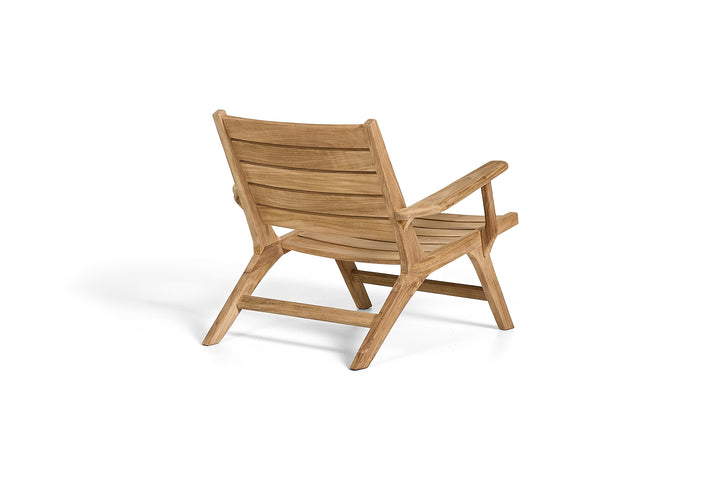 Koozy loungestoel in teak met armleuningen