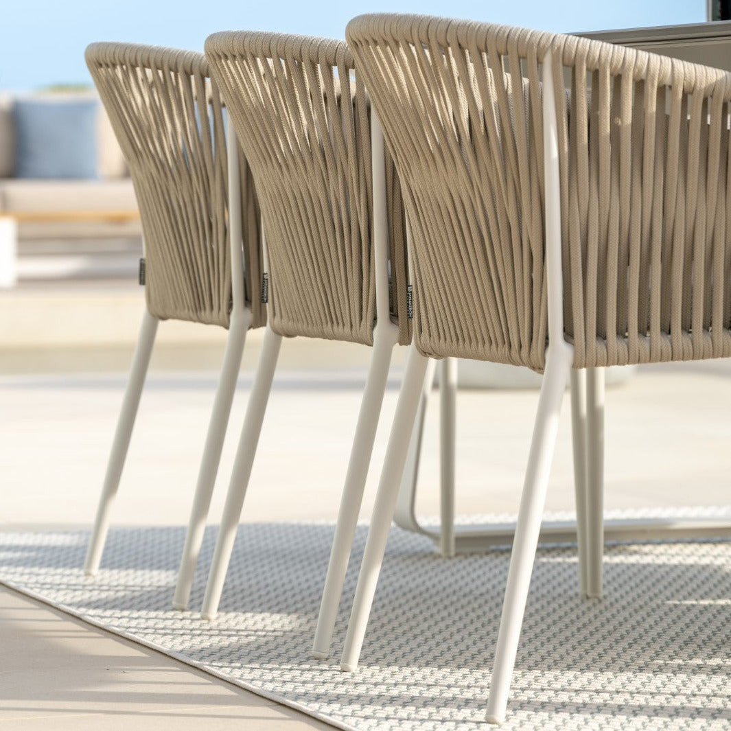 Fortuna tuinstoel in wit aluminium en linen recht geweven ronde rope