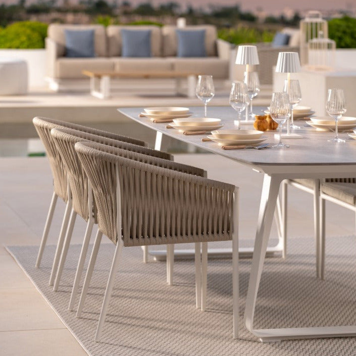 Fortuna tuinstoel in wit aluminium en linen recht geweven ronde rope