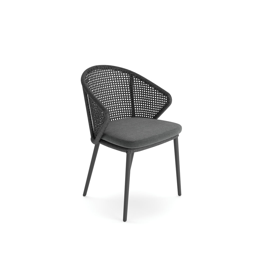 Hera stapelbare tuinstoel in antracite aluminium en antracite vierkant geweven ronde rope
