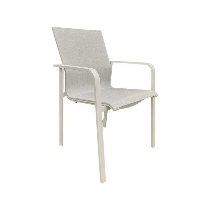 Chaise de jardin empilable Evora en aluminium blanc et textilène gris clair