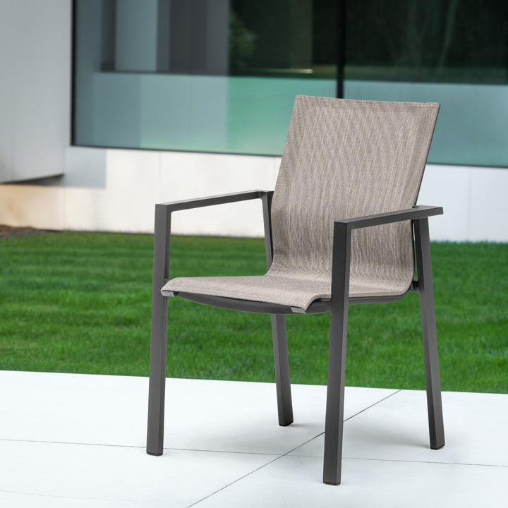 Beja stapelbare tuinstoel in antracite aluminium en taupe batyline