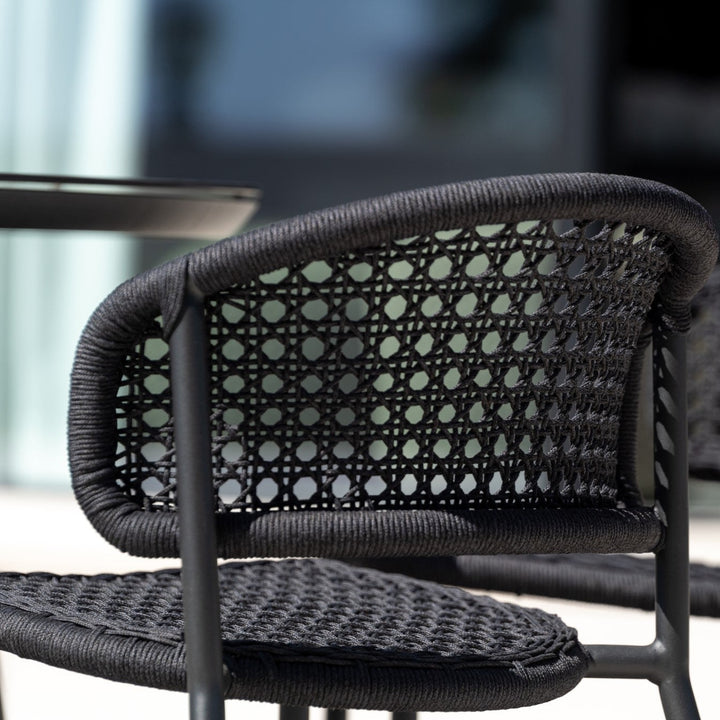 Butterfly stapelbare tuinstoel in antracite aluminium en antracite vierkant geweven ronde rope