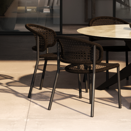 Butterfly stapelbare tuinstoel in antracite aluminium en antracite vierkant geweven ronde rope