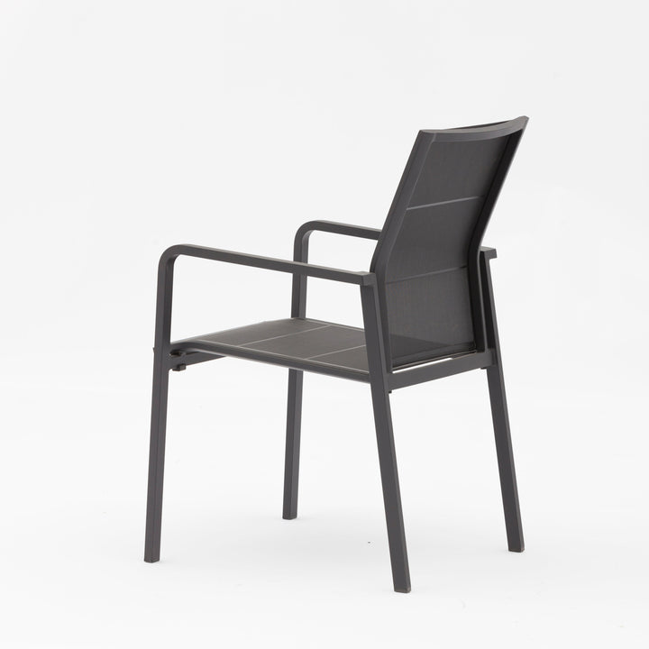 Chaise de jardin empilable Boca en aluminium anthracite et textilène noir 