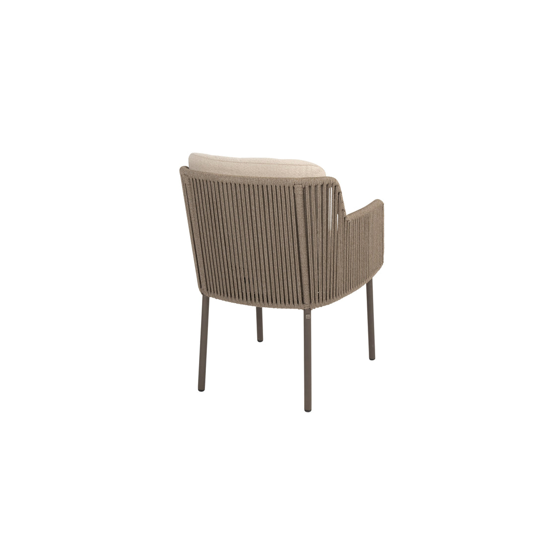 Bernini tuinstoel in bruin aluminium en beige recht geweven ronde rope