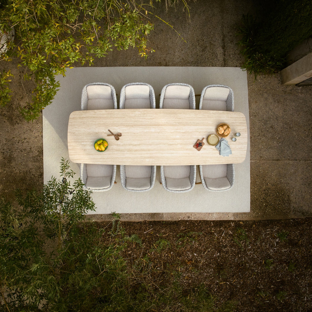 Legna tuinset in teak met keramisch tafelblad 320x100 met tondo dining stoel