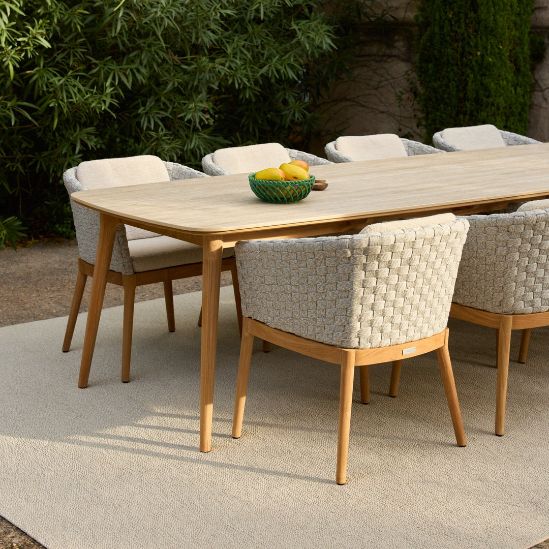 Legna tuinset in teak met keramisch tafelblad 320x100 met tondo dining stoel