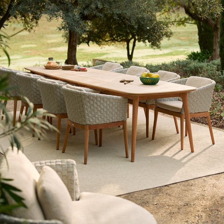 Legna tuinset in teak met keramisch tafelblad 320x100 met tondo dining stoel