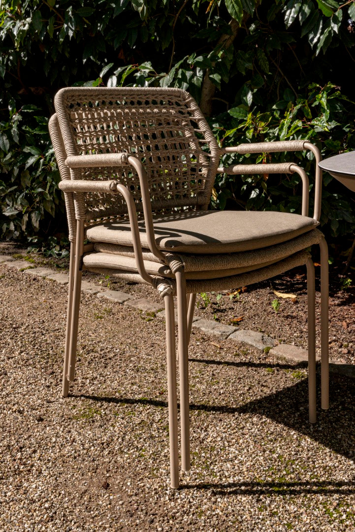 Ensemble de jardin rond Prado en teck avec 6 chaises de jardin barista empilables