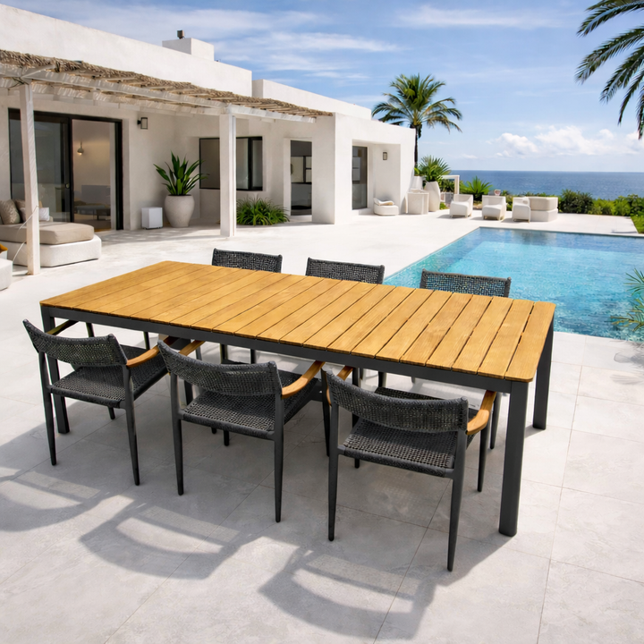 Bonita tuintafel met 6 coco stapelstoelen in antracite alluminium