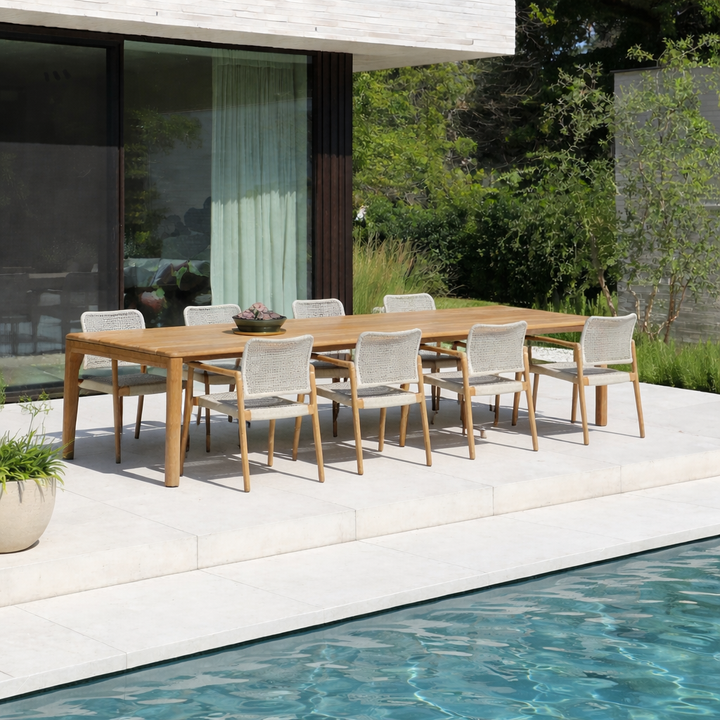 Tolo garden set in teak with 8 stackable Tolo garden chairs