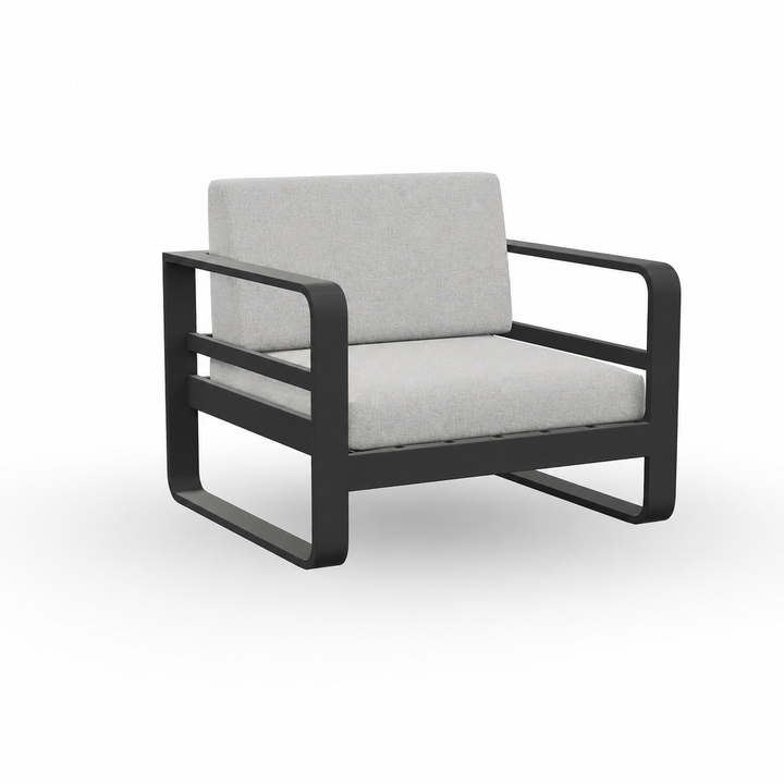 Fauteuil lounge 1 place Reno en aluminium antracite et coussins toutes saisons