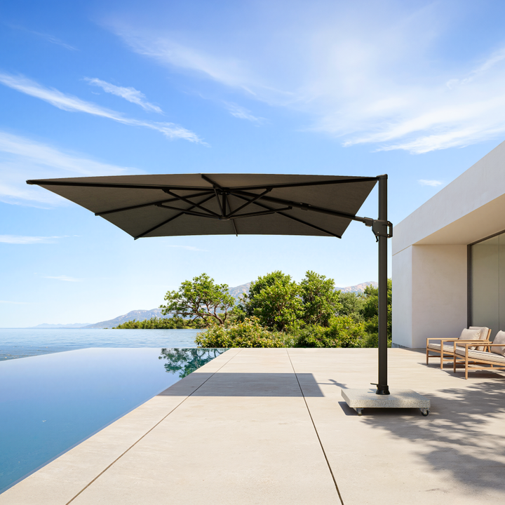 Mallorca LED cantilever parasol antracite frame and antracite parasol fabric + base + protective cover