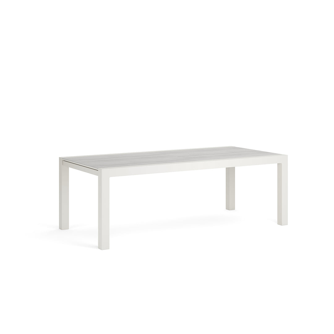 Livorno verlengbare tafel in beige aluminium 220-330x105 met keramiek travertino white