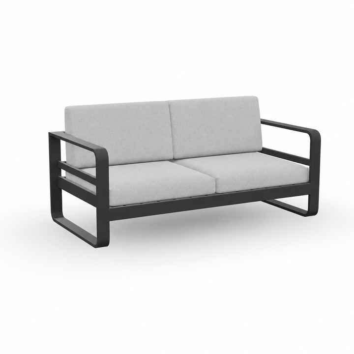 Banquette lounge 2 places Reno en aluminium antracite et coussins toutes saisons