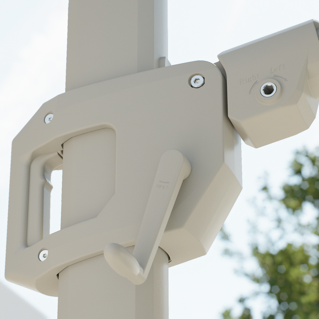 Parasol suspendu LED Mallorca cadre beige et toile couleur sable + base + housse de protection