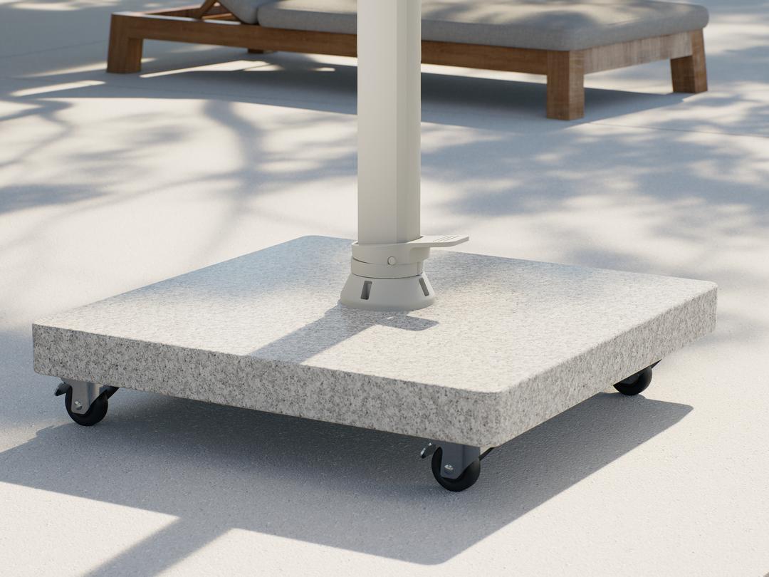 Parasol suspendu LED Mallorca cadre beige et toile couleur sable + base + housse de protection