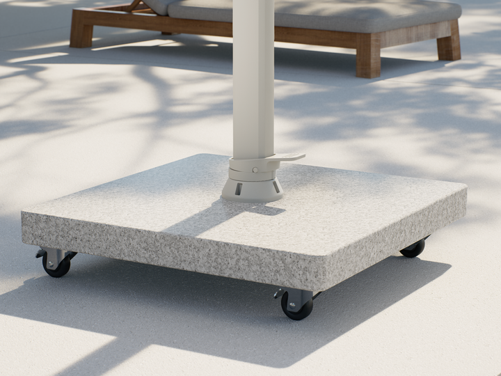 Parasol suspendu LED Mallorca cadre beige et toile couleur sable + base + housse de protection